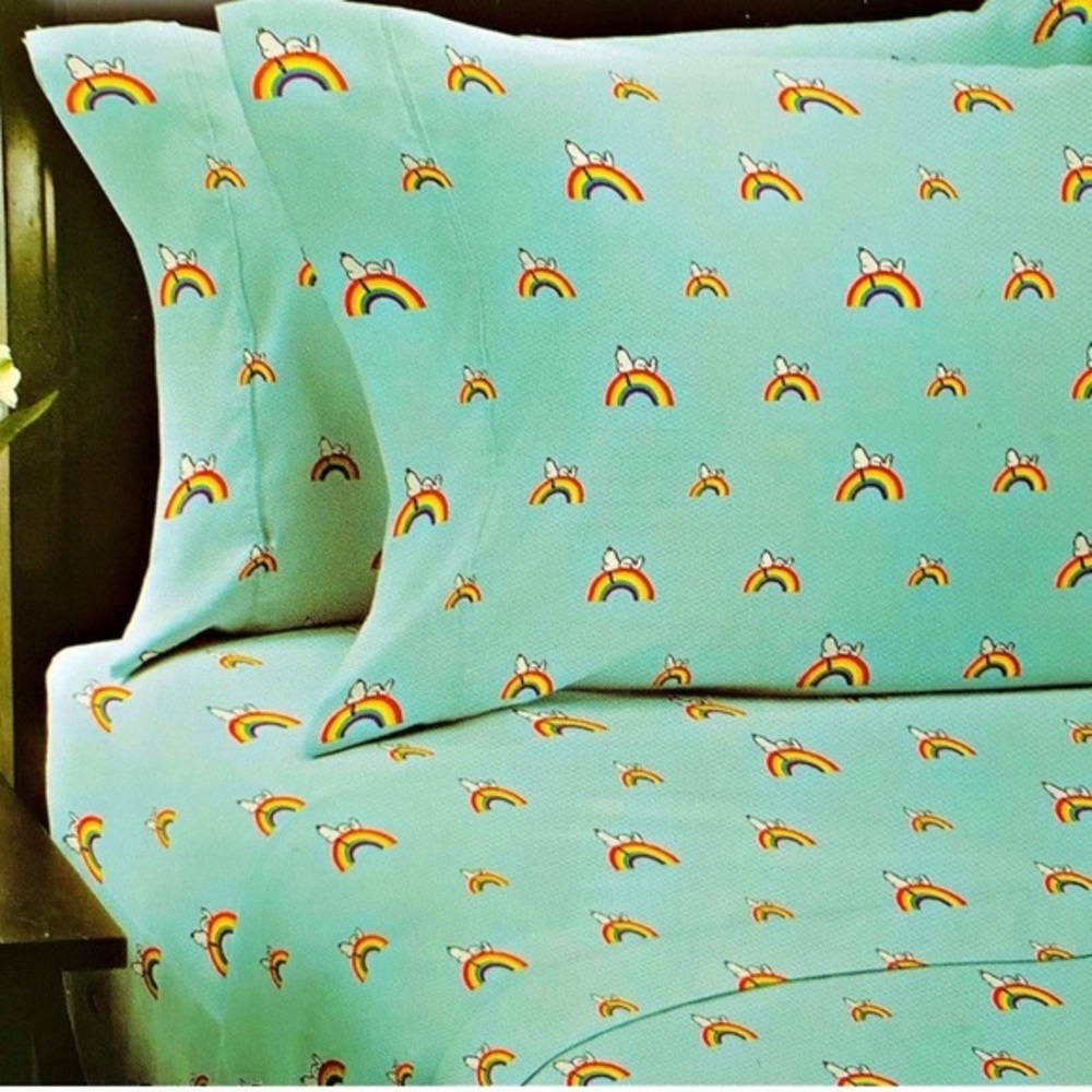 Snoopy Rainbows Sheet Set / Full Teal/Green  NIP